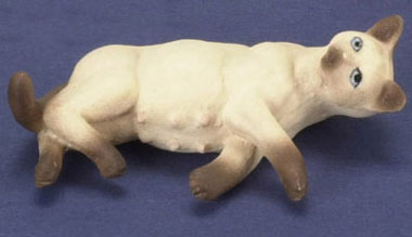 Dollhouse Miniature Pregnant Cat, Siamese Brown